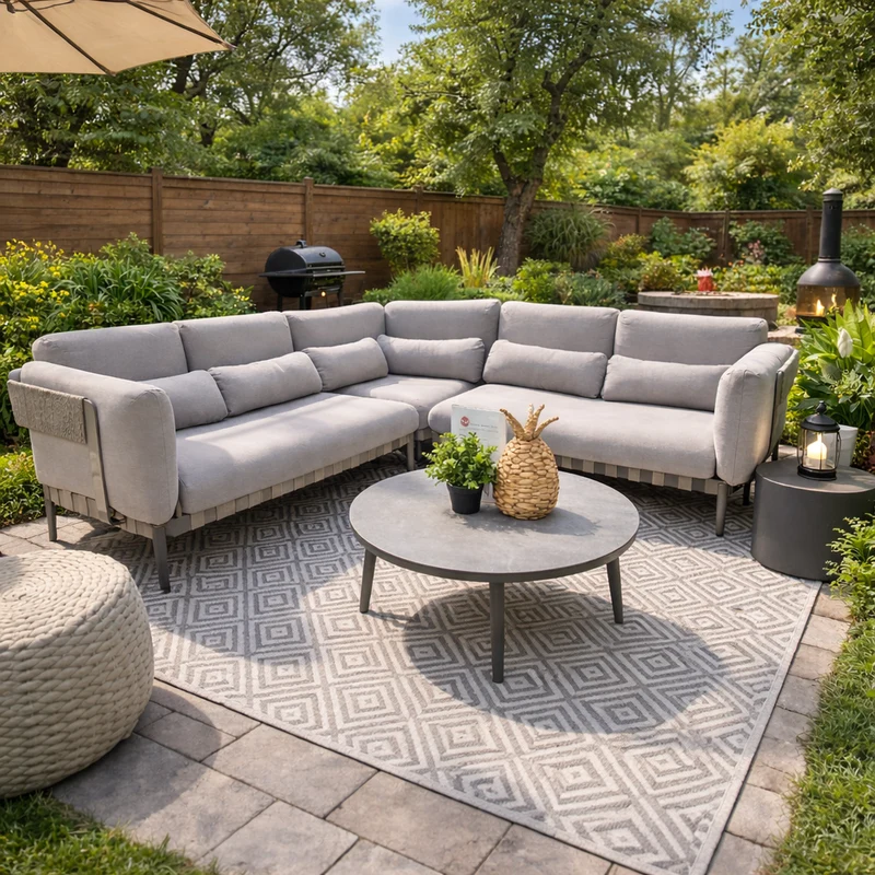 Ensemble de patio sectionnel Solea en L taupe avec table à café