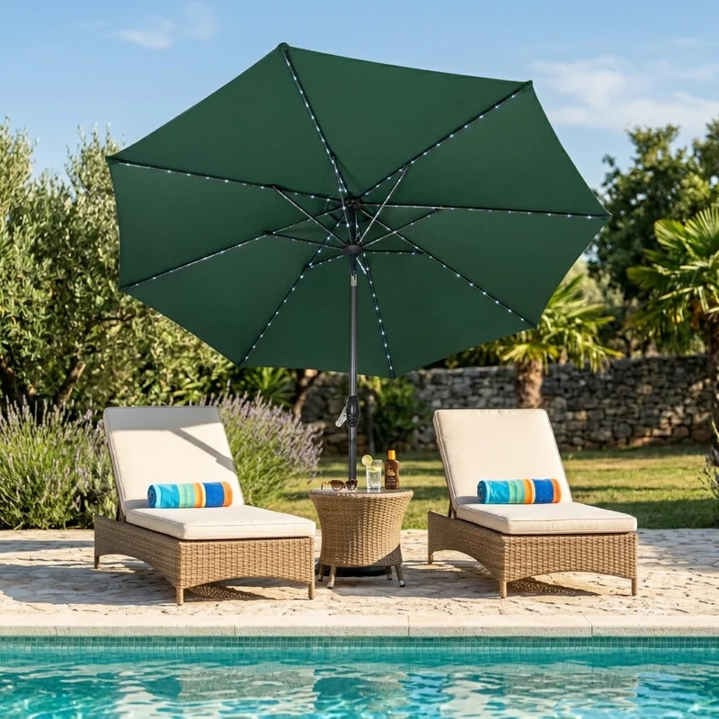 Parasol Inclinable à LED 2,7 m - Vert