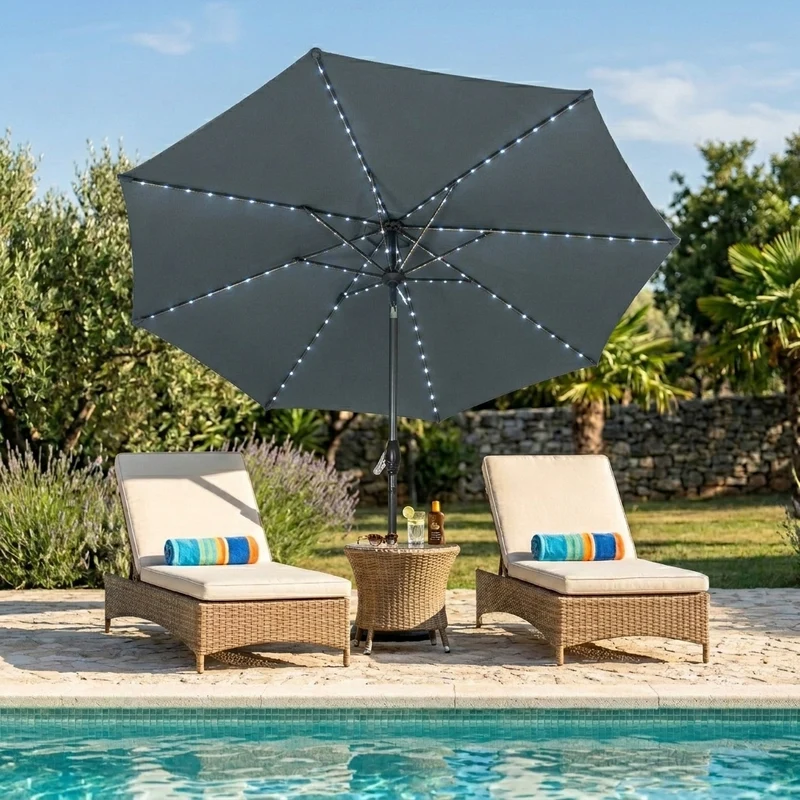 Parasol Inclinable à LED 2,7 m - Gris