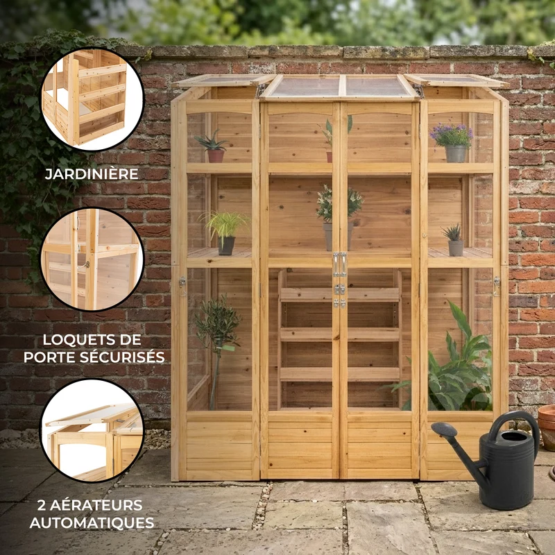 Serre de Jardin Adossée en Bois - Naturel