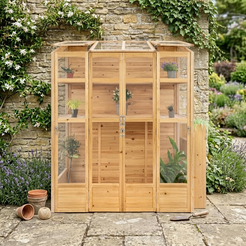 Serre de Jardin Adossée en Bois - Naturel