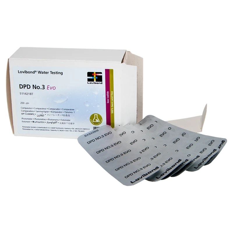 Tabletas de reactivo DPD3 (cloro total) Lovibond 511421BT para fotómetro – Caja 250 tabletas
