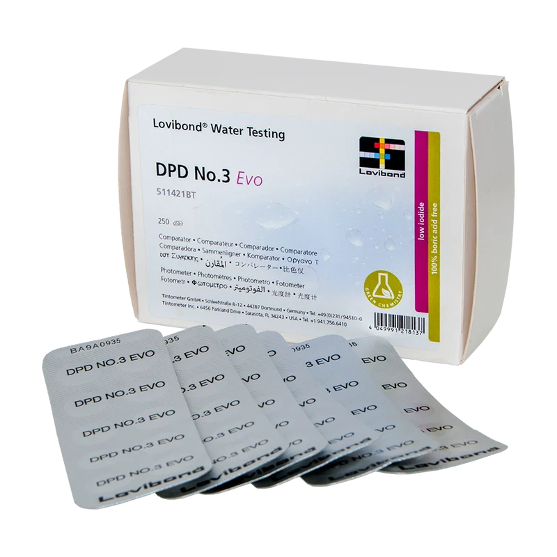 Tabletas de reactivo DPD3 (cloro total) Lovibond 511421BT para fotómetro – Caja 250 tabletas