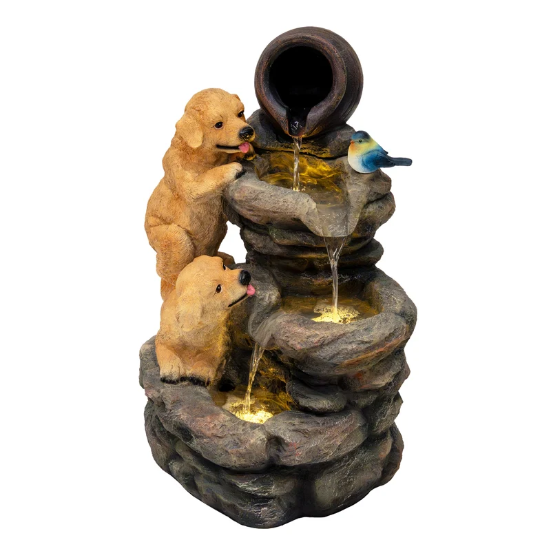 Fontaine de Jardin « Canine Creek » Avec Éclairage LED