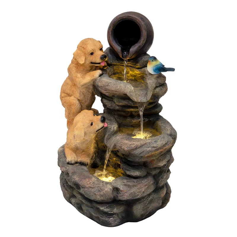 Fontaine de Jardin « Canine Creek » Avec Éclairage LED