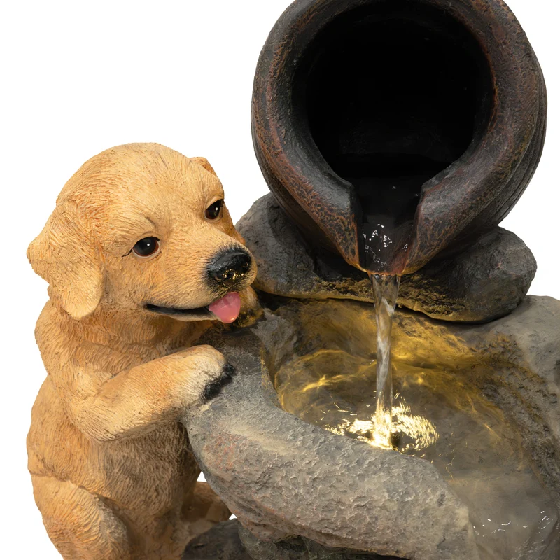 Fontaine de Jardin « Canine Creek » Avec Éclairage LED
