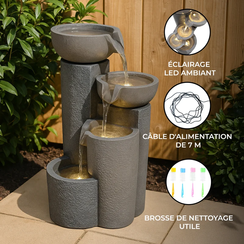 Fontaine de Jardin « Tranquil Tiers » Avec Éclairage LED