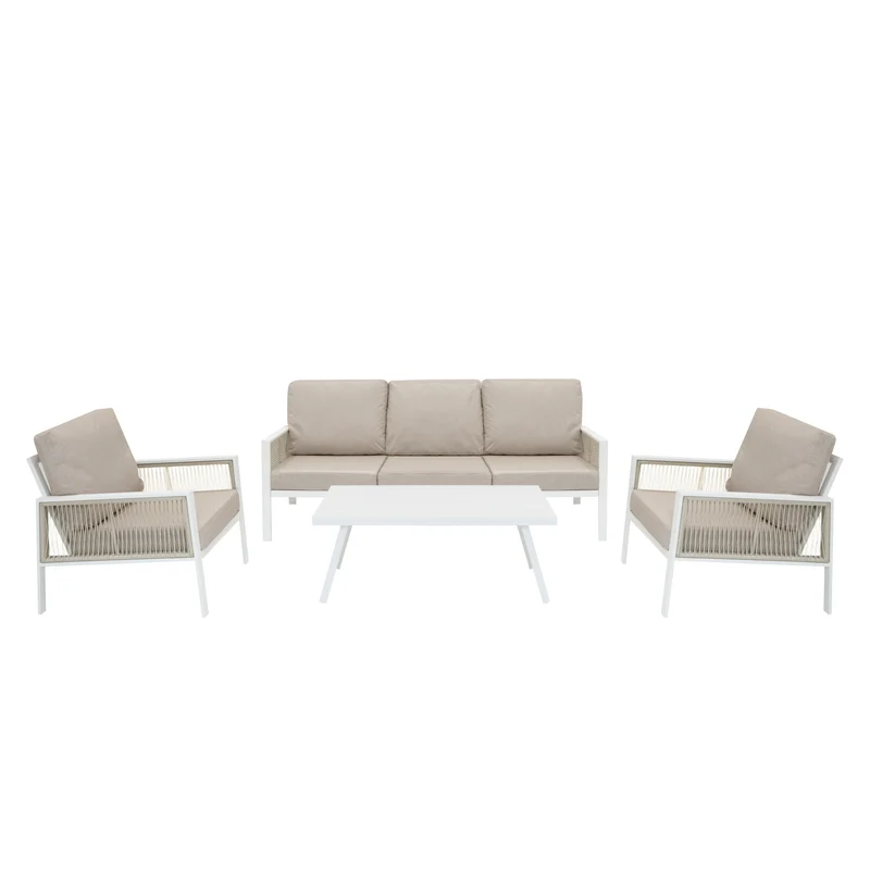 Lot de Salon de Jardin 4 Pièces en Aluminium Blanc & Coffre de Rangement 582 L en Rotin Noir