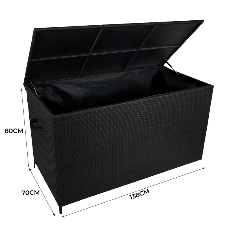 Lot de Salon de Jardin 4 Pièces en Aluminium Blanc & Coffre de Rangement 582 L en Rotin Noir