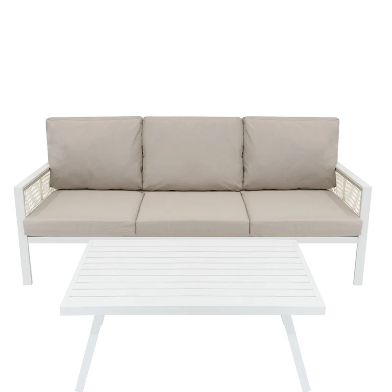 Lot de Salon de Jardin 4 Pièces en Aluminium Blanc & Coffre de Rangement 582 L en Rotin Noir