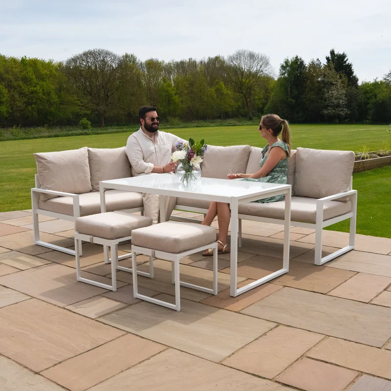Lot de Salon de Jardin 5 Pièces en Aluminium Blanc & Coffre de Rangement 582 L en Rotin Noir
