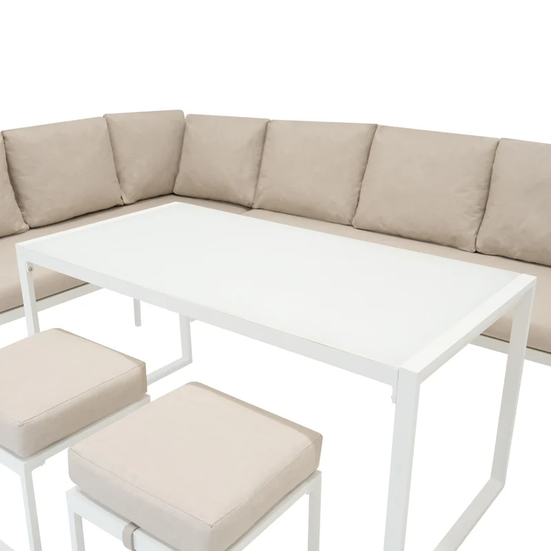 Lot de Salon de Jardin 5 Pièces en Aluminium Blanc & Coffre de Rangement 582 L en Rotin Noir