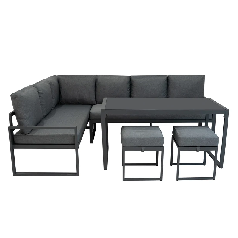 Lot de Salon de Jardin 5 Pièces en Aluminium Gris Anthracite & Coffre de Rangement 582 L en Rotin Noir