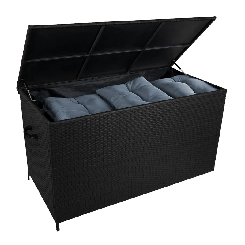 Lot de Salon de Jardin 5 Pièces en Aluminium Gris Anthracite & Coffre de Rangement 582 L en Rotin Noir