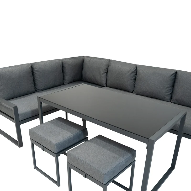 Lot de Salon de Jardin 5 Pièces en Aluminium Gris Anthracite & Coffre de Rangement 582 L en Rotin Noir
