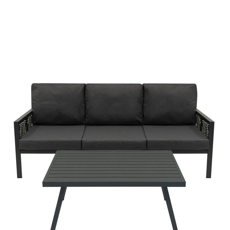 Lot de Salon de Jardin 4 Pièces en Aluminium Gris Anthracite & Coffre de Rangement 582 L en Rotin Noir