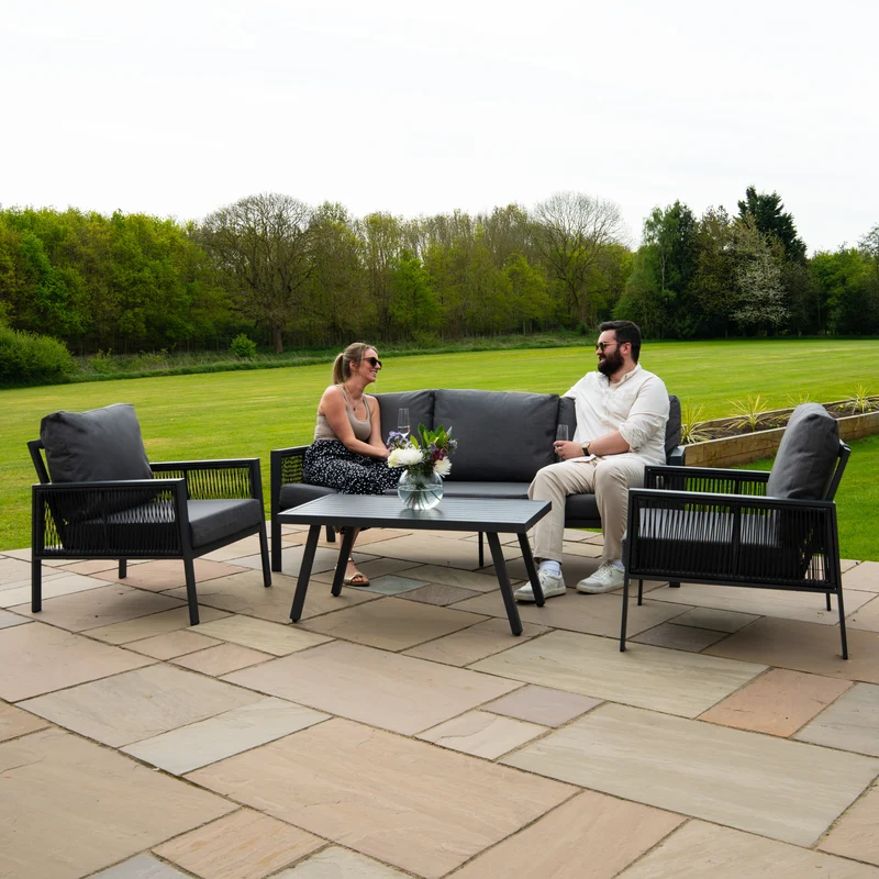 Lot de Salon de Jardin 4 Pièces en Aluminium Gris Anthracite & Coffre de Rangement 582 L en Rotin Noir