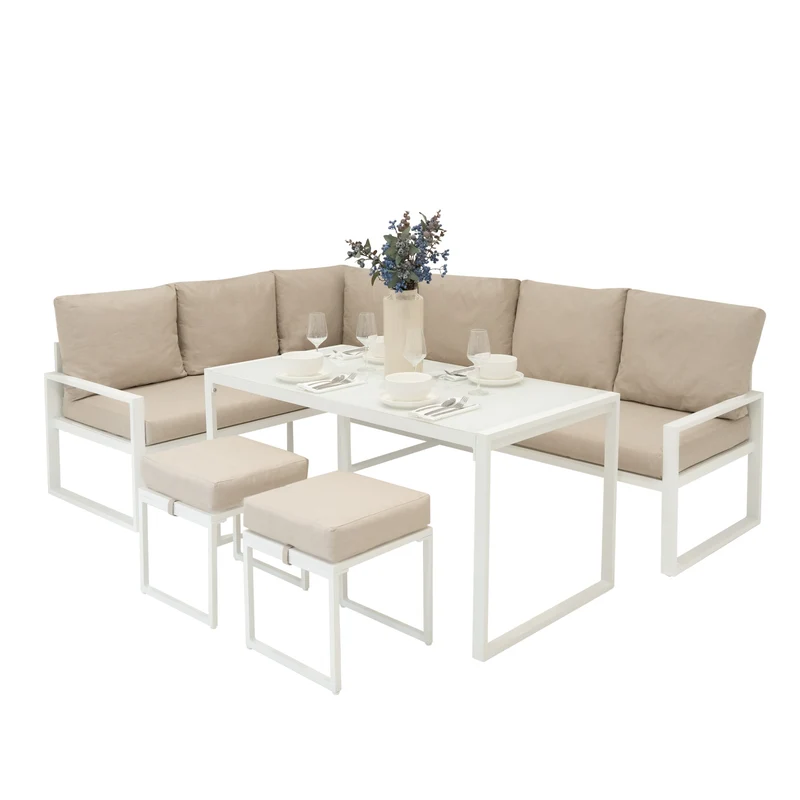 Ensemble de Salon de Jardin 5 Pièces en Aluminium – Blanc