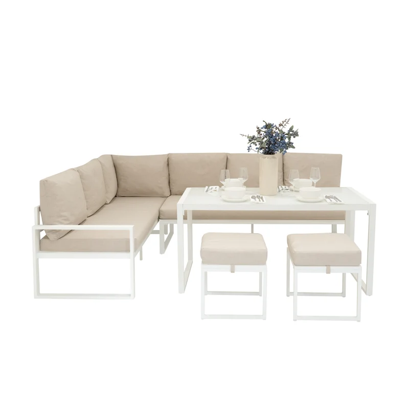 Ensemble de Salon de Jardin 5 Pièces en Aluminium – Blanc