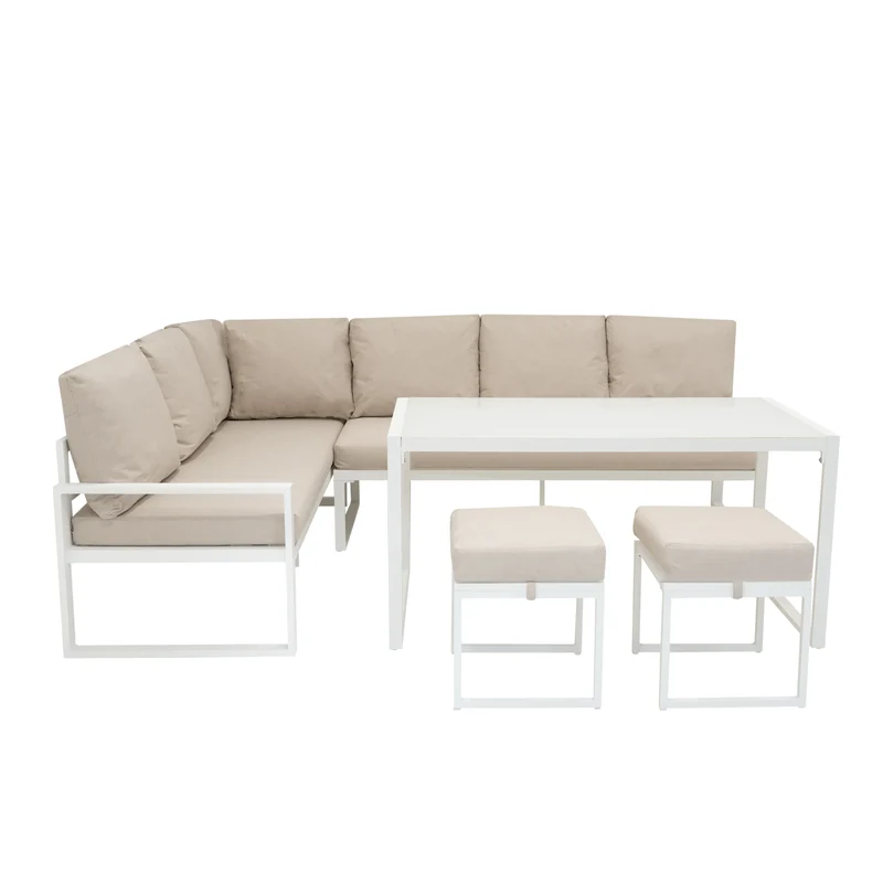 Ensemble de Salon de Jardin 5 Pièces en Aluminium – Blanc
