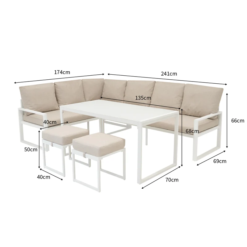 Ensemble de Salon de Jardin 5 Pièces en Aluminium – Blanc