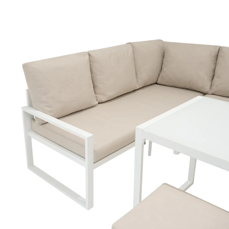 Ensemble de Salon de Jardin 5 Pièces en Aluminium – Blanc