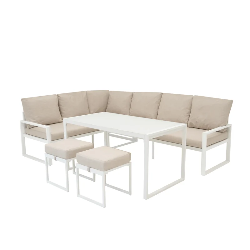 Ensemble de Salon de Jardin 5 Pièces en Aluminium – Blanc