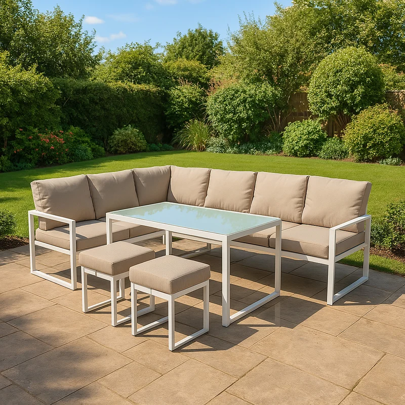 Ensemble de Salon de Jardin 5 Pièces en Aluminium – Blanc