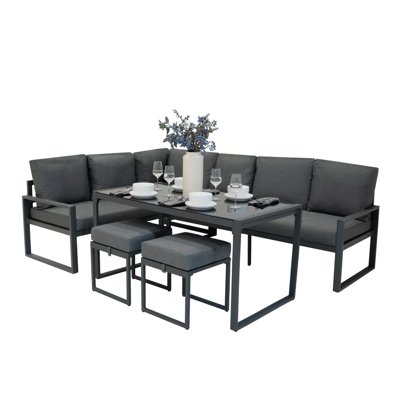 Ensemble de Salon de Jardin 5 Pièces en Aluminium – Gris Anthracite