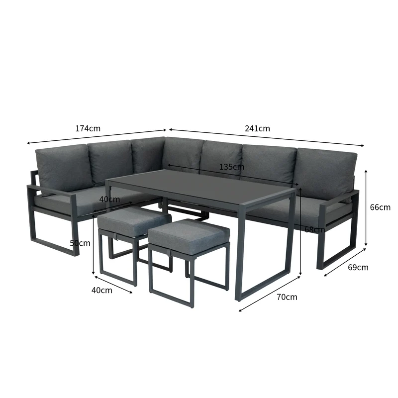 Ensemble de Salon de Jardin 5 Pièces en Aluminium – Gris Anthracite