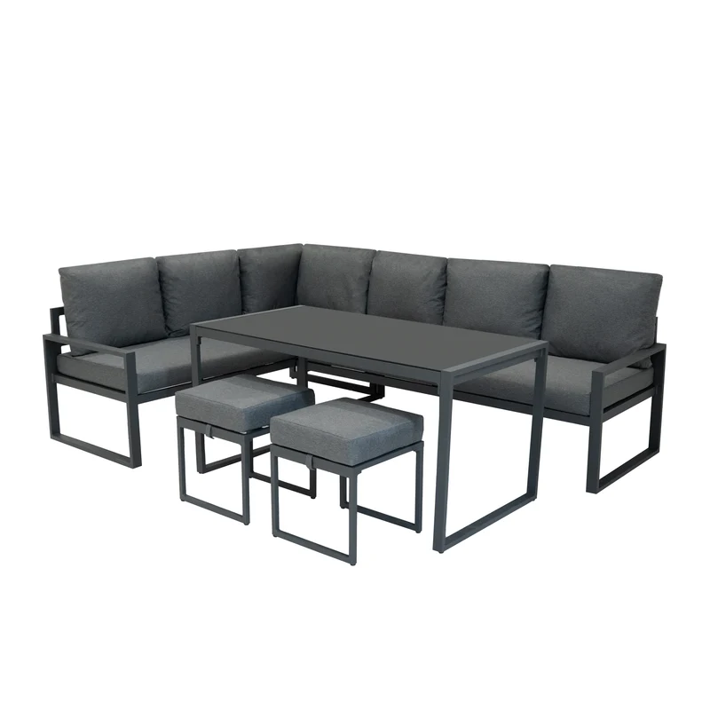 Ensemble de Salon de Jardin 5 Pièces en Aluminium – Gris Anthracite