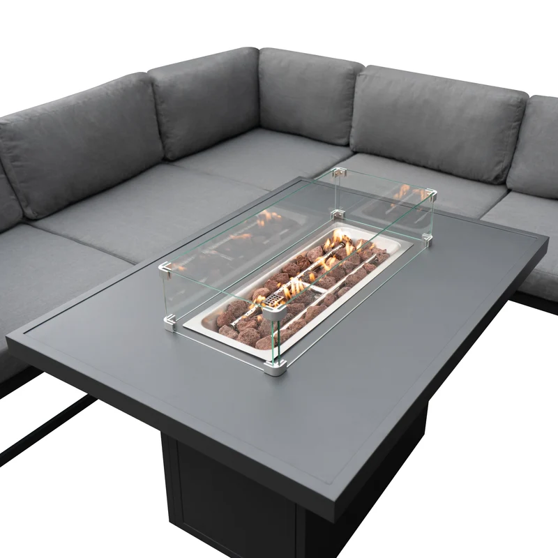 Salon de Jardin en Aluminium 8 Personnes & Table Foyer au Gaz - Gris