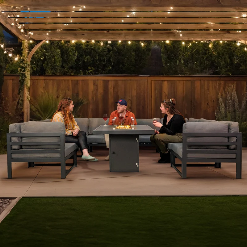 Salon de Jardin en Aluminium 8 Personnes & Table Foyer au Gaz - Gris