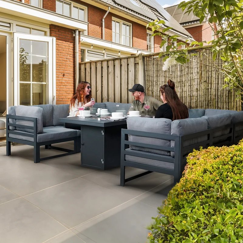 Salon de Jardin en Aluminium 8 Personnes & Table Foyer au Gaz - Gris