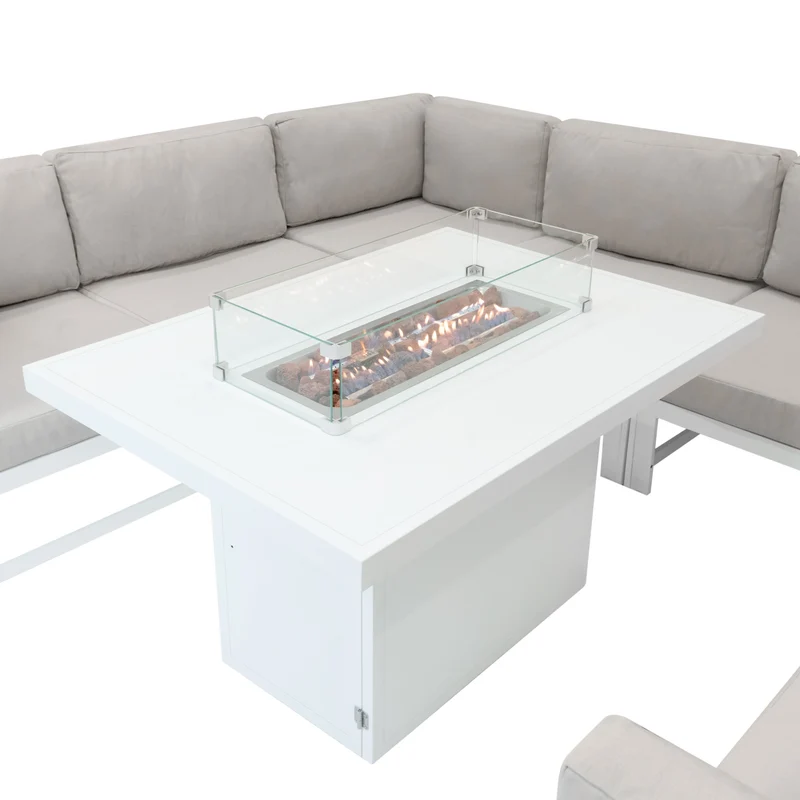 Salon de Jardin en Aluminium 8 Personnes & Table Foyer au Gaz - Blanc