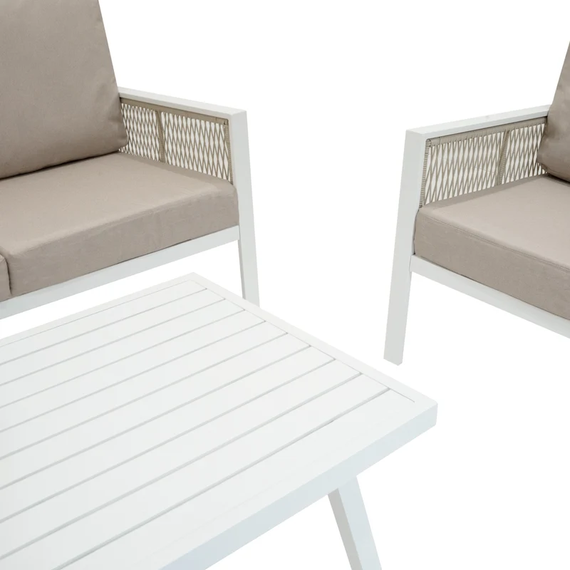 Ensemble de Salon de Jardin 4 Pièces en Aluminium - Blanc