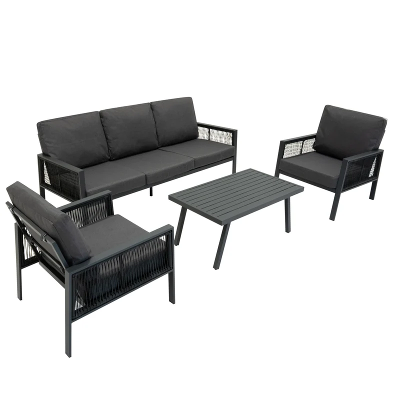 Ensemble de Salon de Jardin 4 Pièces en Aluminium - Gris Anthracite