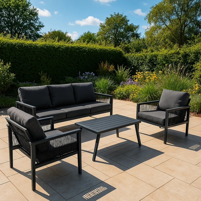Ensemble de Salon de Jardin 4 Pièces en Aluminium - Gris Anthracite