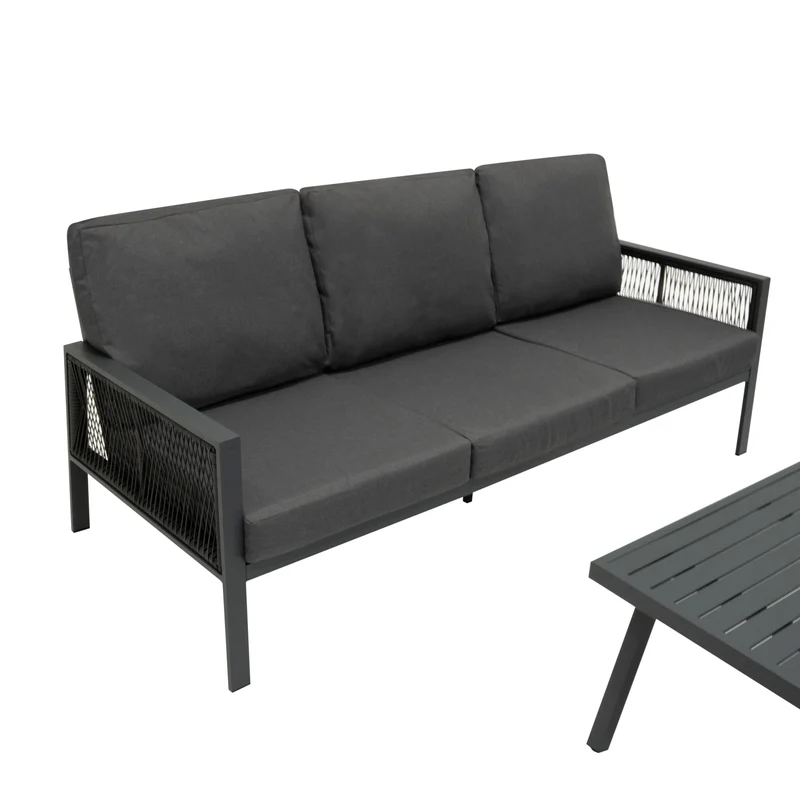Ensemble de Salon de Jardin 4 Pièces en Aluminium - Gris Anthracite