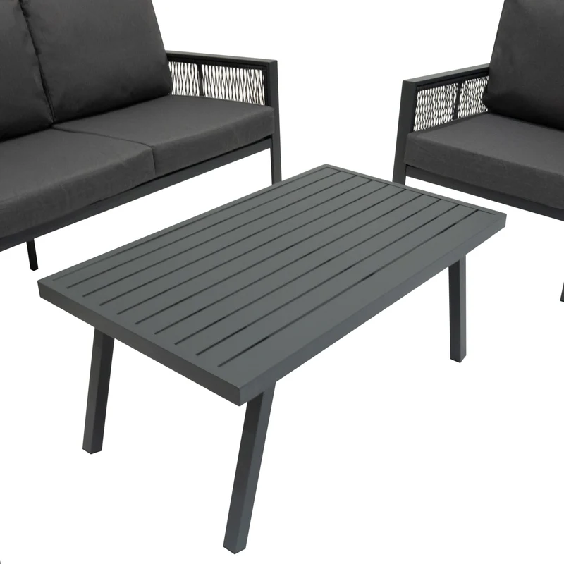 Ensemble de Salon de Jardin 4 Pièces en Aluminium - Gris Anthracite