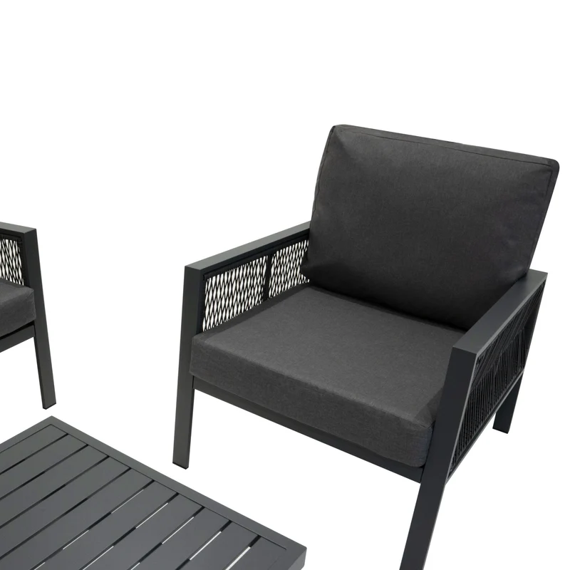 Ensemble de Salon de Jardin 4 Pièces en Aluminium - Gris Anthracite