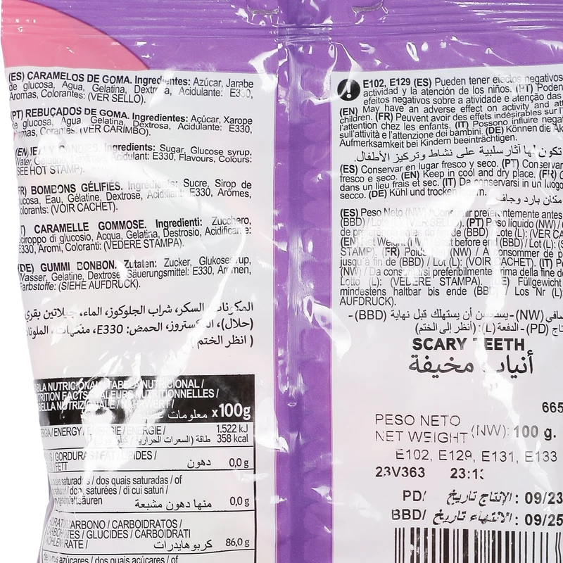 Sachet de bonbons scary teeth