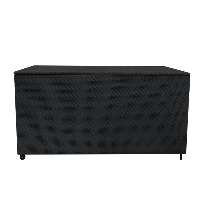 Salon de Jardin Modulaire en Rotin Noir - 7 Pièces & Coffre de Rangement 700 L