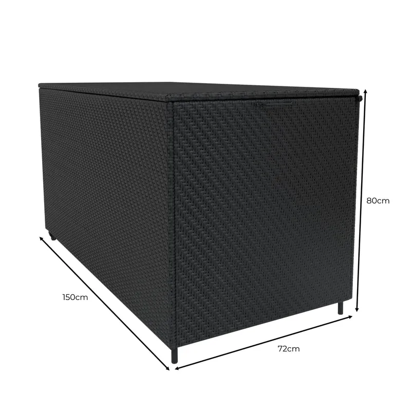 Salon de Jardin Modulaire en Rotin Noir - 7 Pièces & Coffre de Rangement 700 L
