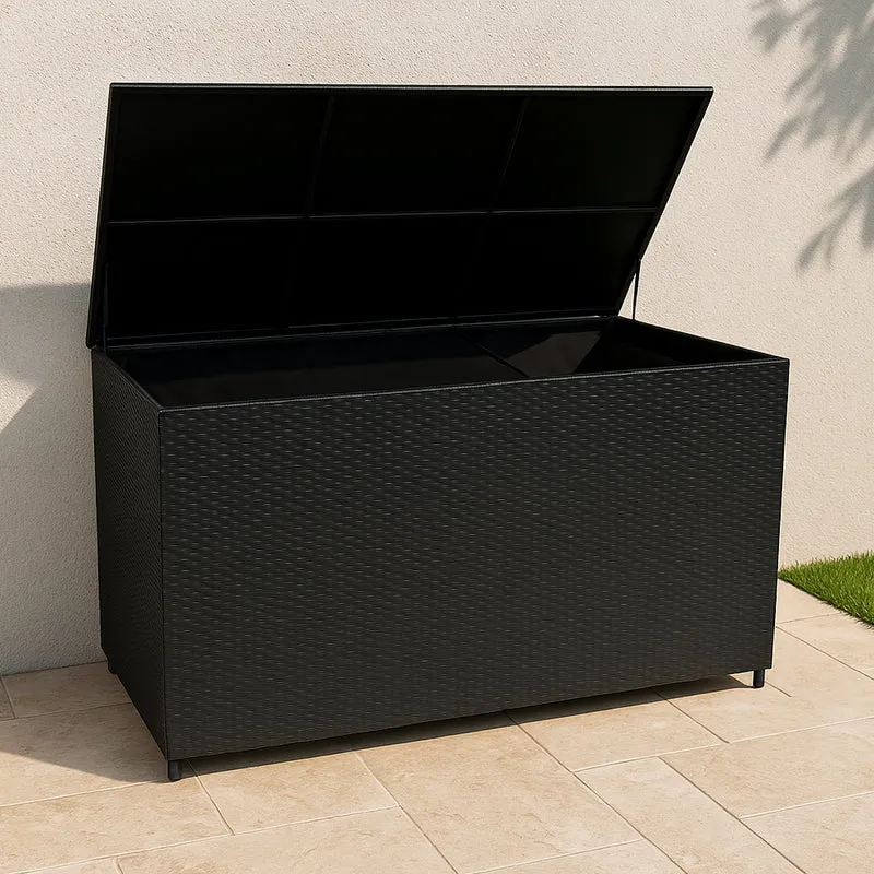 Salon de Jardin Modulaire en Rotin Noir - 7 Pièces & Coffre de Rangement 700 L