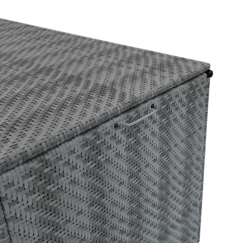 Salon de Jardin Modulaire en Rotin Gris - 7 Pièces & Coffre de Rangement 700 L