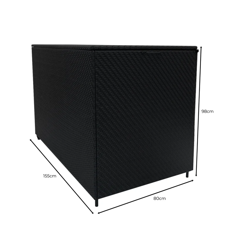 Salon de Jardin Modulaire en Rotin Noir - 7 Pièces & Coffre de Rangement 996 L