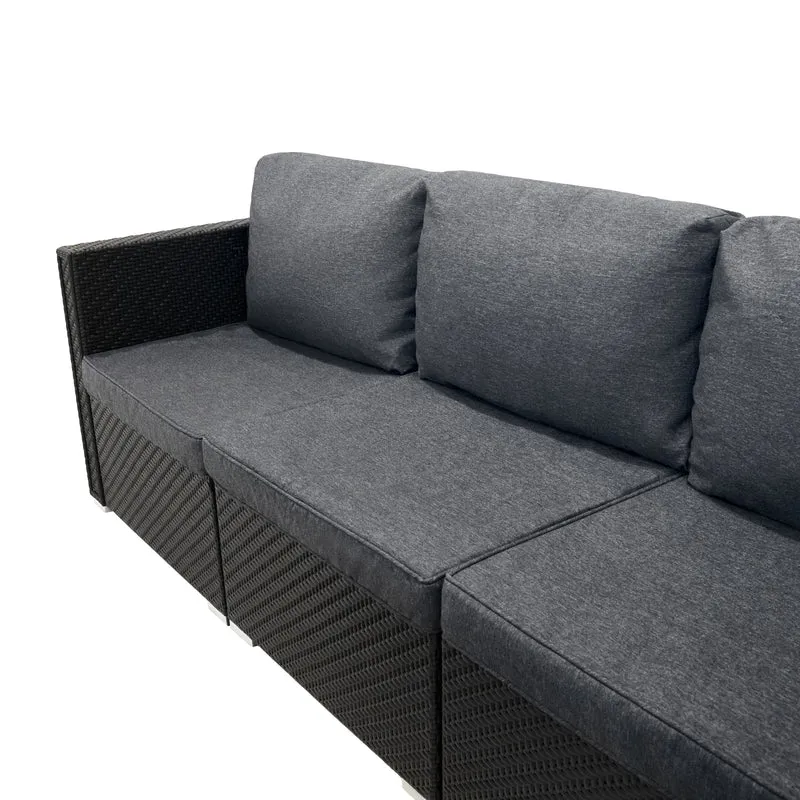 Salon de Jardin Modulaire en Rotin Noir - 7 Pièces & Coffre de Rangement 996 L