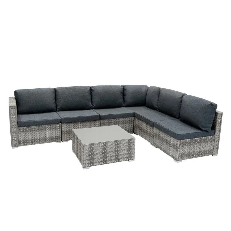 Salon de Jardin Modulaire en Rotin Gris - 7 Pièces & Coffre de Rangement 996 L