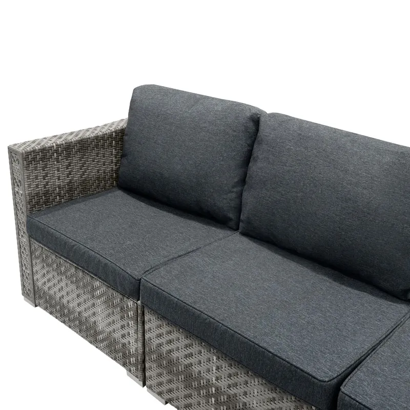 Salon de Jardin Modulaire en Rotin Gris - 7 Pièces & Coffre de Rangement 996 L